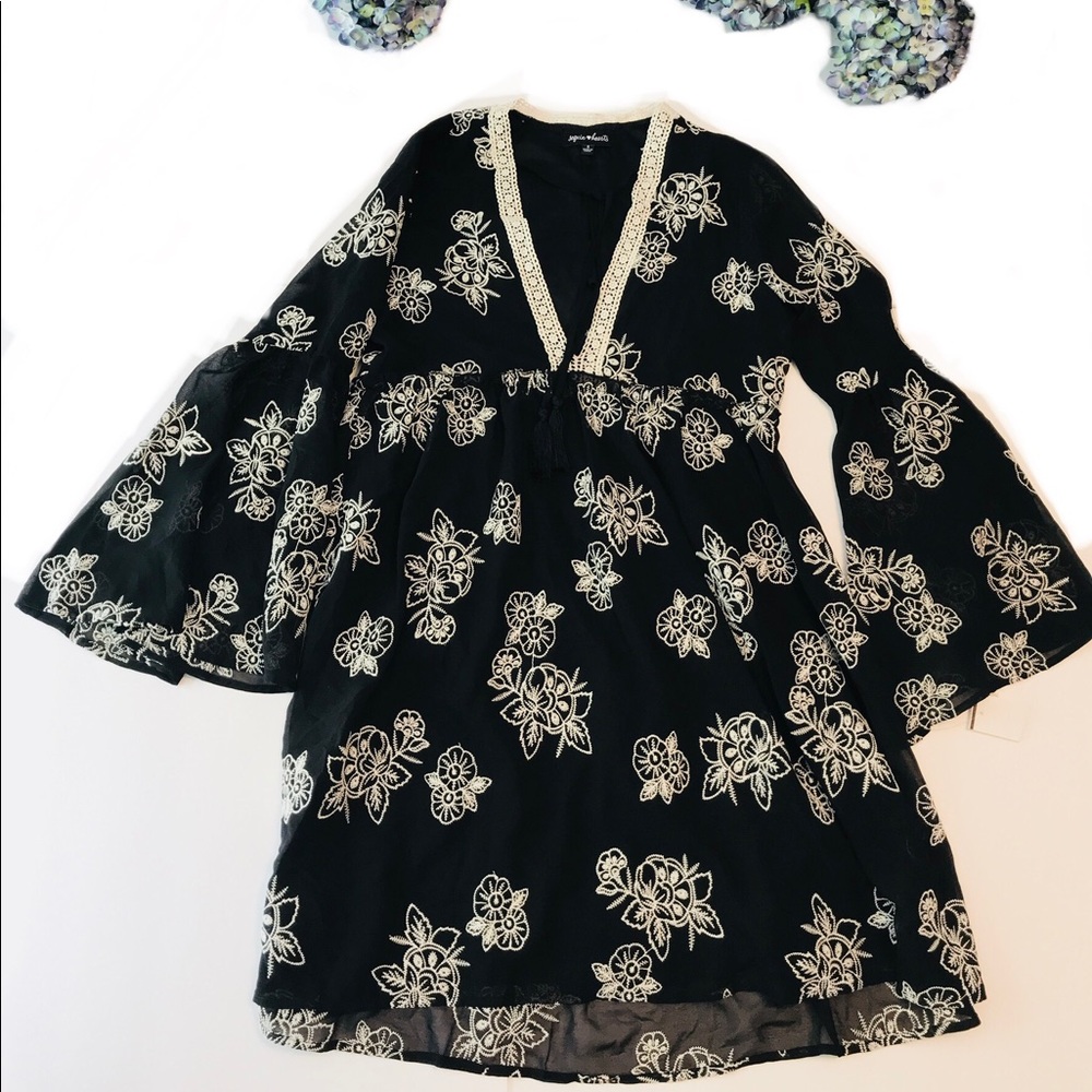 Sequin Hearts JR Black w/embroidered flowers dress